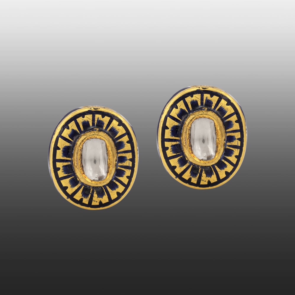 Black Enamel Polki Stud Earrings